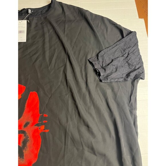 NWT- Rafaella 3X Black Floral Print Semi-Sheer Top Stretch Fabric blouse - Picture 6 of 12